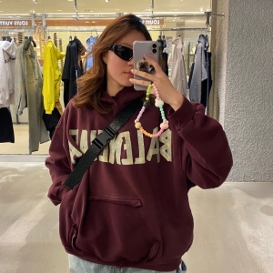 balenciaga tape type ripped pocket hoodie large fit in dark red