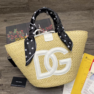 docle & gabbana small straw kendra bag with dg logo