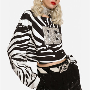 docle & gabbana zebra-print interlock sweatshirt with crystal-embellished dg logo