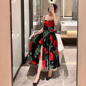 docle & gabbana dress with red rose print