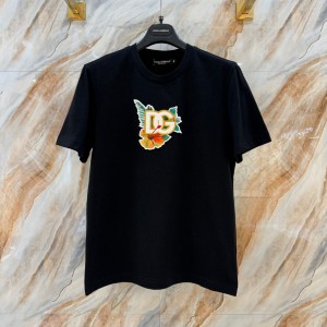 docle & gabbana hawaiian-print round-neck t-shirt with dg embroidery