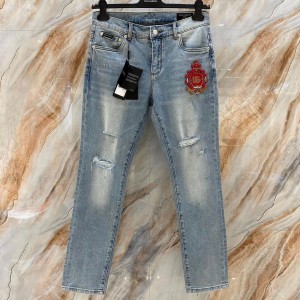 docle & gabbana mid blue skinny stretch jeans with patch detailing