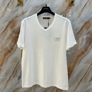 docle & gabbana cotton v-neck t-shirt with branded tag