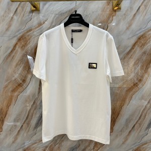 docle & gabbana cotton v-neck t-shirt with branded tag