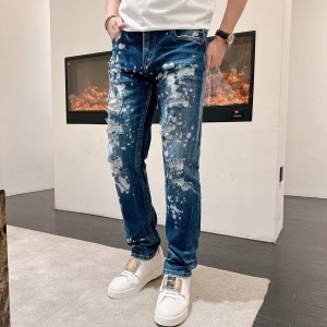 dolce & gabbana slim-fit blue wash stretch jeans with abrasions