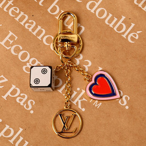lv louis vuitton game on dice and heart bag charm and key holder