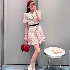 9A+ quality miumiu crepe de chine mini-dress with heart print
