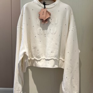 9A+ qualitymiumiu cotton embroidered sweatshirt with crystals