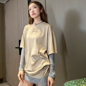 miumiu cotton jersey t-shirt with embroidered logo