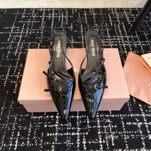miumiu brushed leather slingbacks with buckles shoes