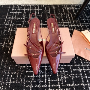 miumiu brushed leather slingbacks with buckles shoes
