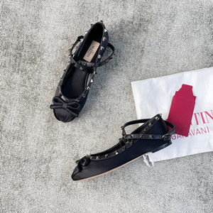 valentino rockstud satin ballerina shoes