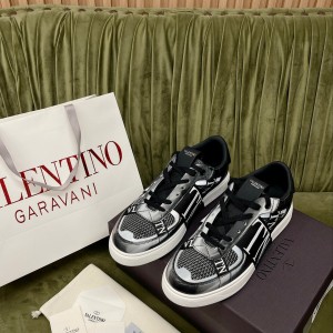 valentino vl7n low-top sneaker in calfskin and mesh fabric with bands shoes