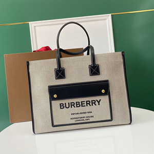burberry medium two-tone canvas and leather freya tote bag