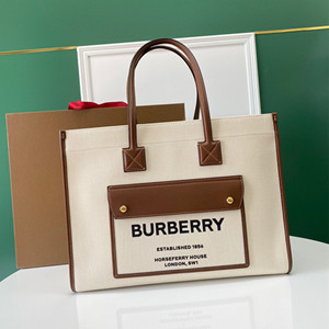 burberry medium two-tone canvas and leather freya tote bag