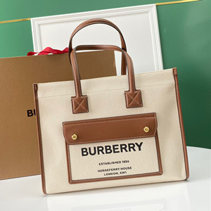 burberry small two-tone canvas and leather freya tote bag