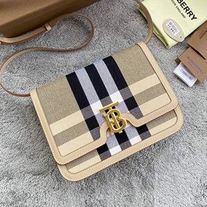 burberry medium check canvas and leather tb bag