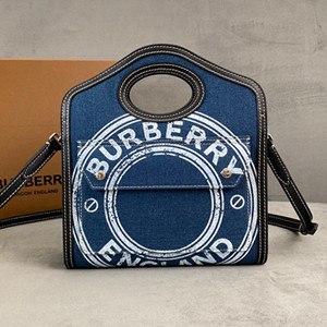 burberry mini logo graphic denim and leather pocket bag
