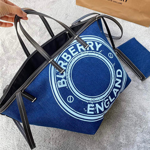 burberry mini logo graphic denim beach tote bag