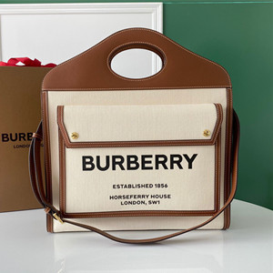 burberry medium two-tone canvas and leather pocket bag