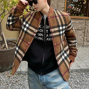 burberry check wool blend bomber jacket