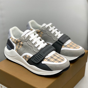 9A+ quality burberry men's vintage check,suede and leather sneaker shoes