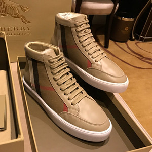 9A+ quality burberry women's house check and leather high-top sneakers shoes