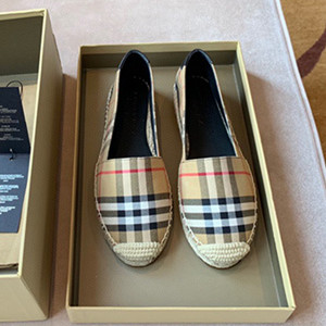 9A+ quality burberry women's check cotton and leather espadrilles shoes