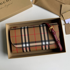 burberry vintage check and leather wallet with detachable strap