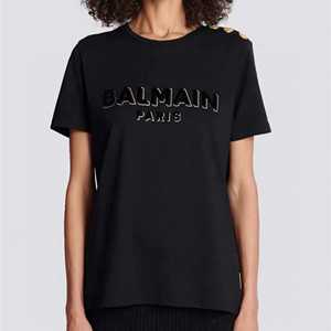 9A+ quality balmain cotton t-shirt with flocked metallic balmain logo