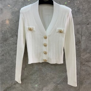 balmain cropped eco-designed knit cardigan with gold-tone buttons