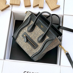 celine nano luggage bag in textile and natural calfskin #603