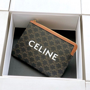 celine small pouch in triomphe canvas and lambskin