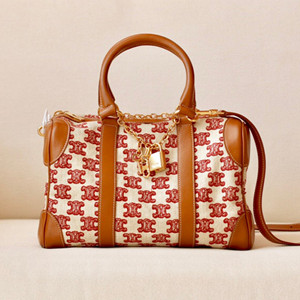 celine small boston bag in textile with triomphe embroidery