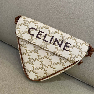 celine triangle bag in triomphe canvas with celine print tan #728
