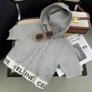 celine zip-up crop top in athletic knit grey/off white