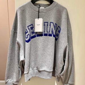 9A+ quality celine oversized celine sweatshirt in cotton fleece grey melange/electric blue