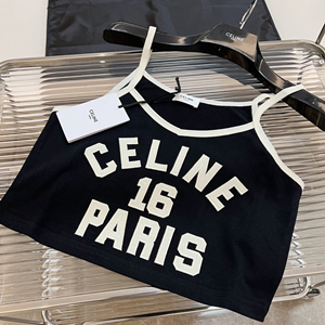 celine embroidered celine 16 vest top in cotton jersey