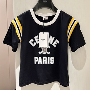 9A+ quality celine paris t-shirt in cotton jersey black/yellow/white