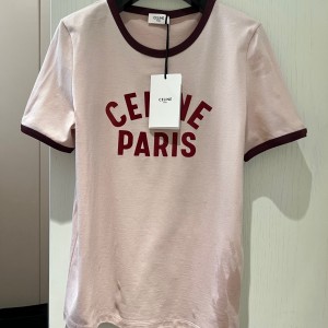 9A+ quality celine paris70's t-shirt in cotton jersey light pink/prune/bordeaux