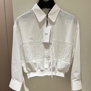 9A+ quality celine cropped smock shirt in cotton batiste white