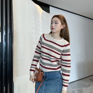 celine crew neck sweater in striped ribbed wool