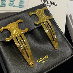 celine triomphe set of 2 snap hair clip in brass with rhodium finish and steel