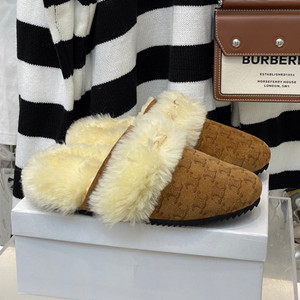 celine fur slides triomphe closed slipper in suede calfskin and shearling