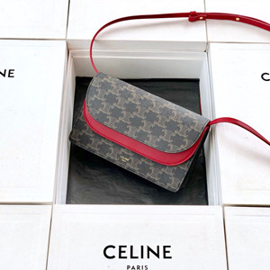 celine wallet on strap in triomphe canvas and lambskin