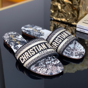 dior animals embroidered cotton slide shoes