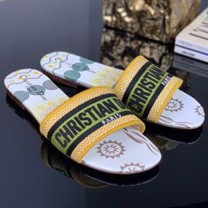 dior animals embroidered cotton slide shoes