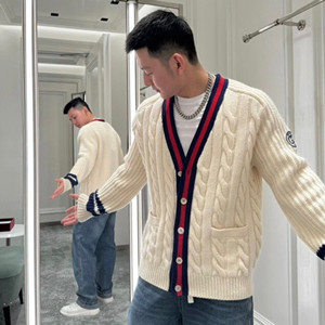 gucci cable wool knit cardigan with web
