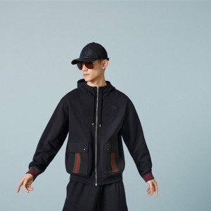 gucci cotton jersey hooded jacket with web