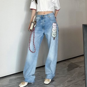 gucci denim pant with animal embroidery